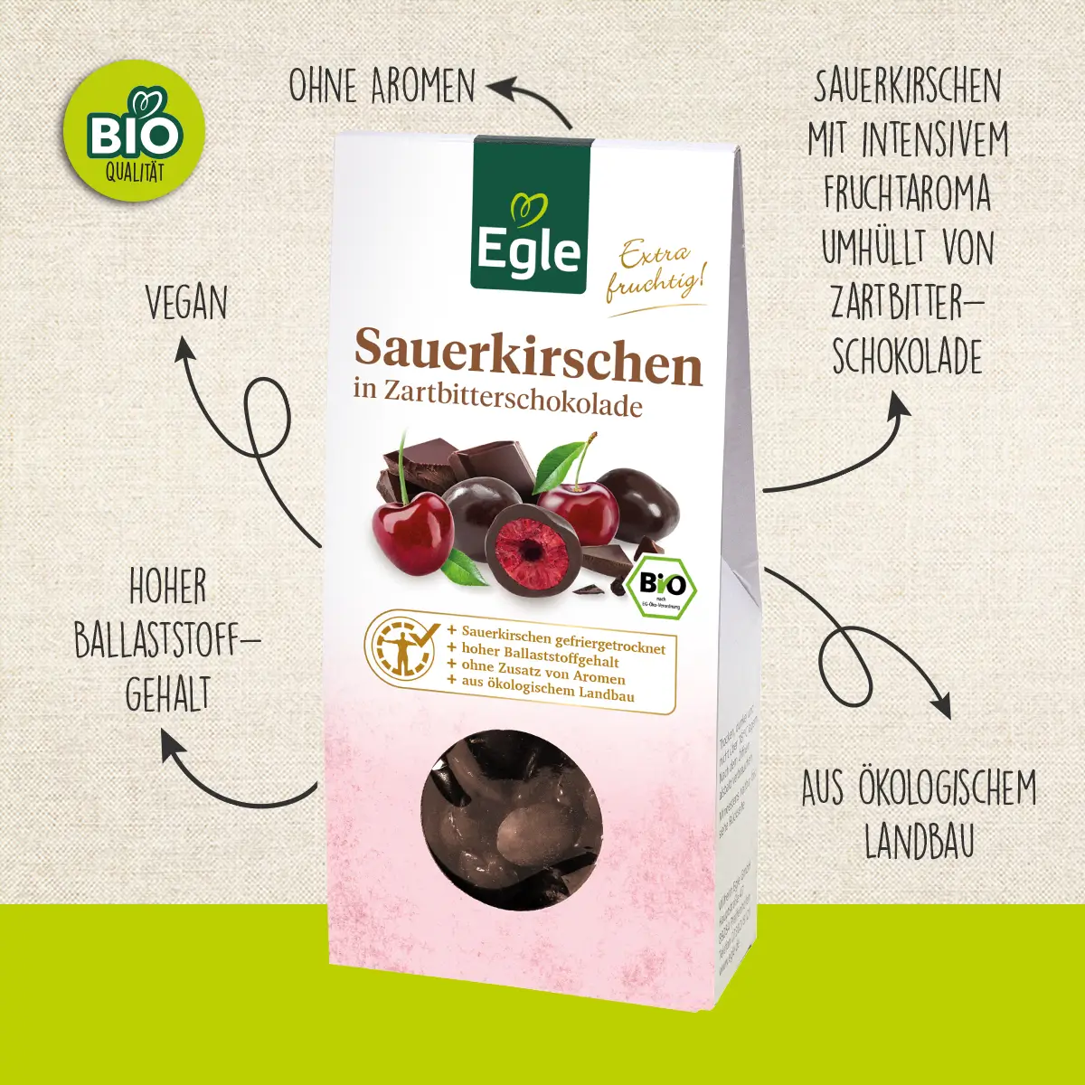 BIO Sauerkirschen in Zartbitterschokolade, 2 x 90 g
