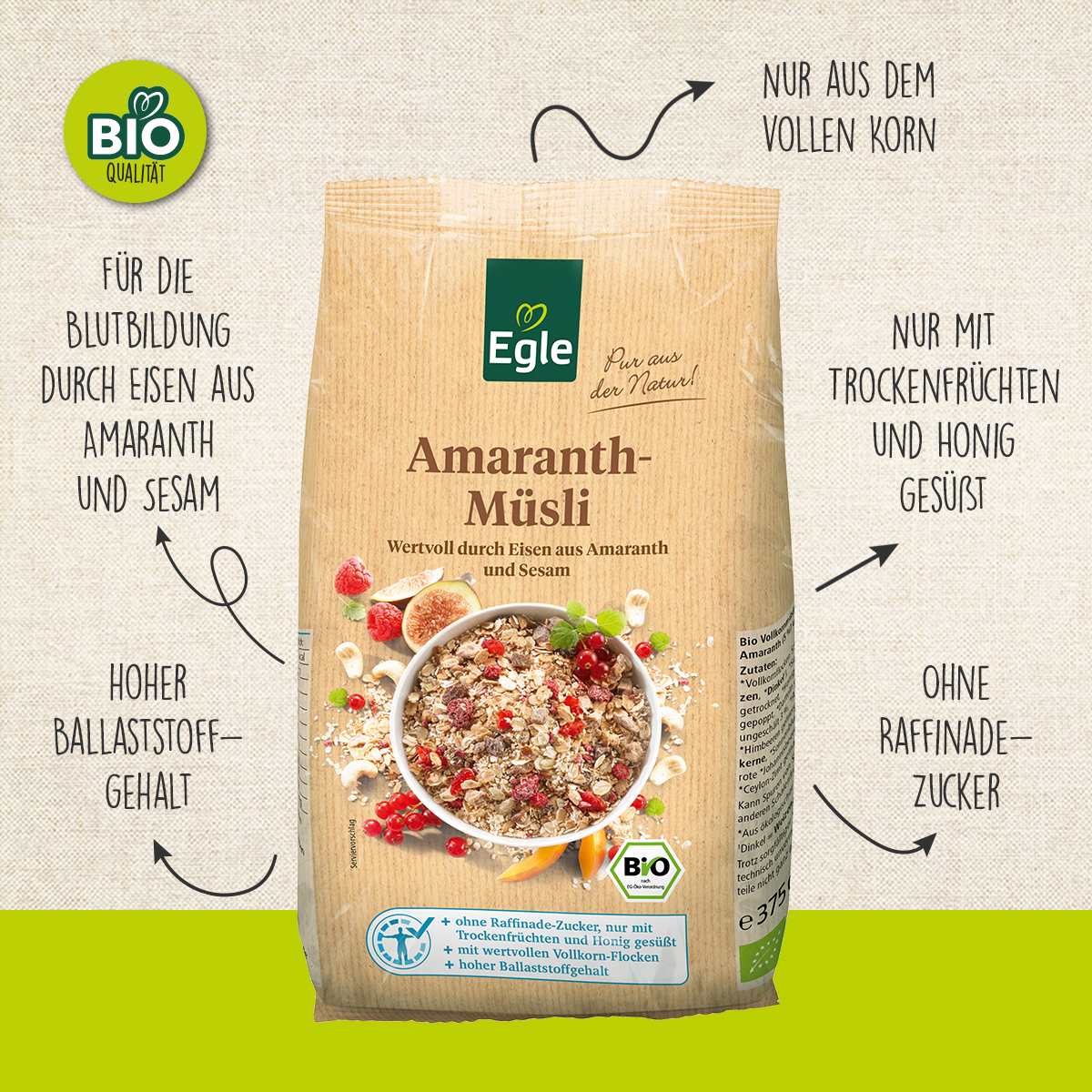 BIO Amaranth Müsli 375 g, 2 + 1 Gratis