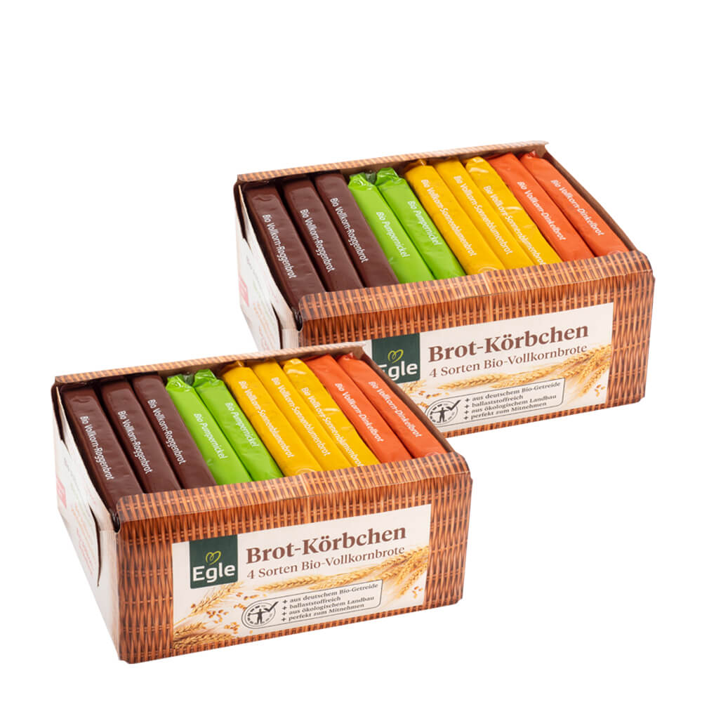 Bio Brotkörbchen mit 4 Vollkorn-Brotsorten, 2 x 500 g