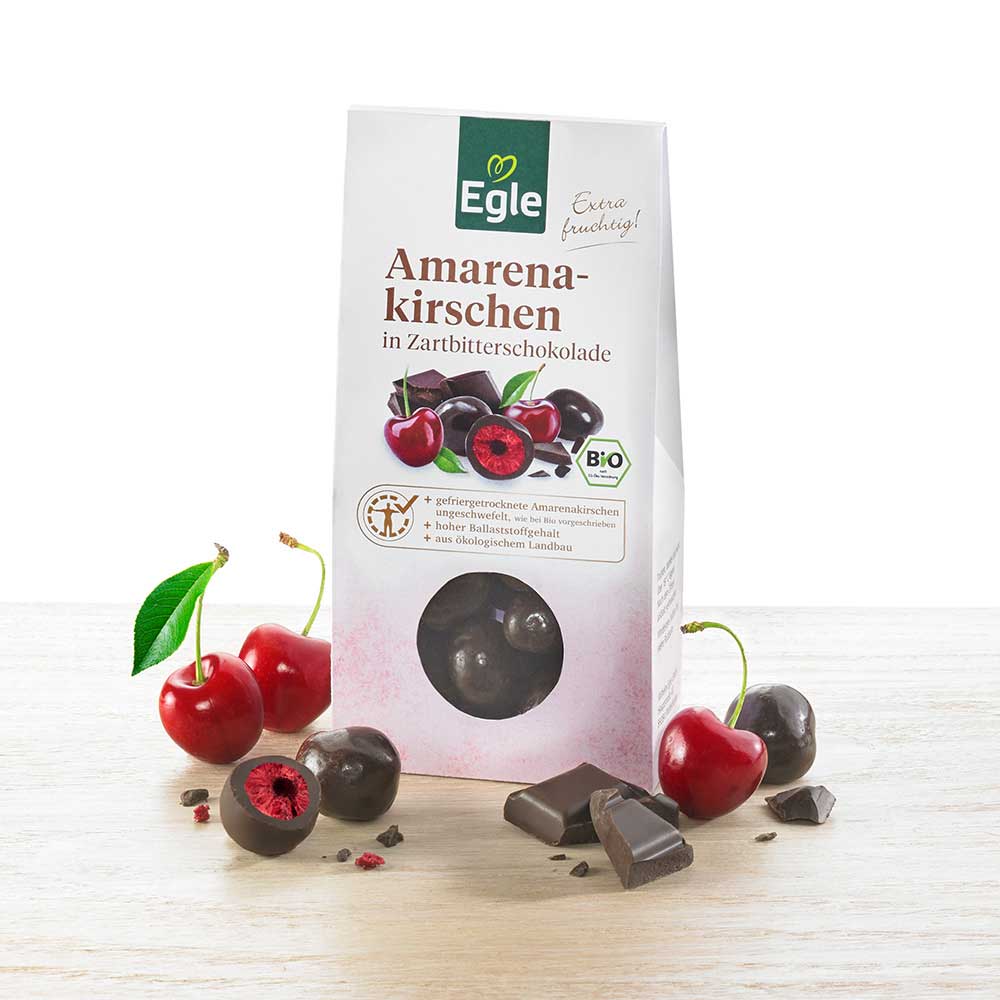 Bio Amarenakirschen in Zartbitterschokolade, 2 x 90 g