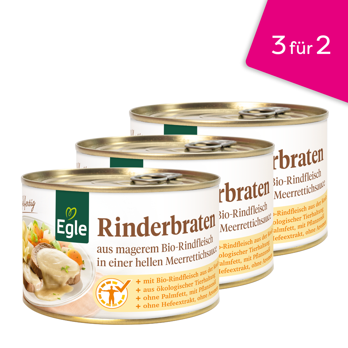Bio Rinderbraten in einer hellen Meerrettichsauce, 3 für 2