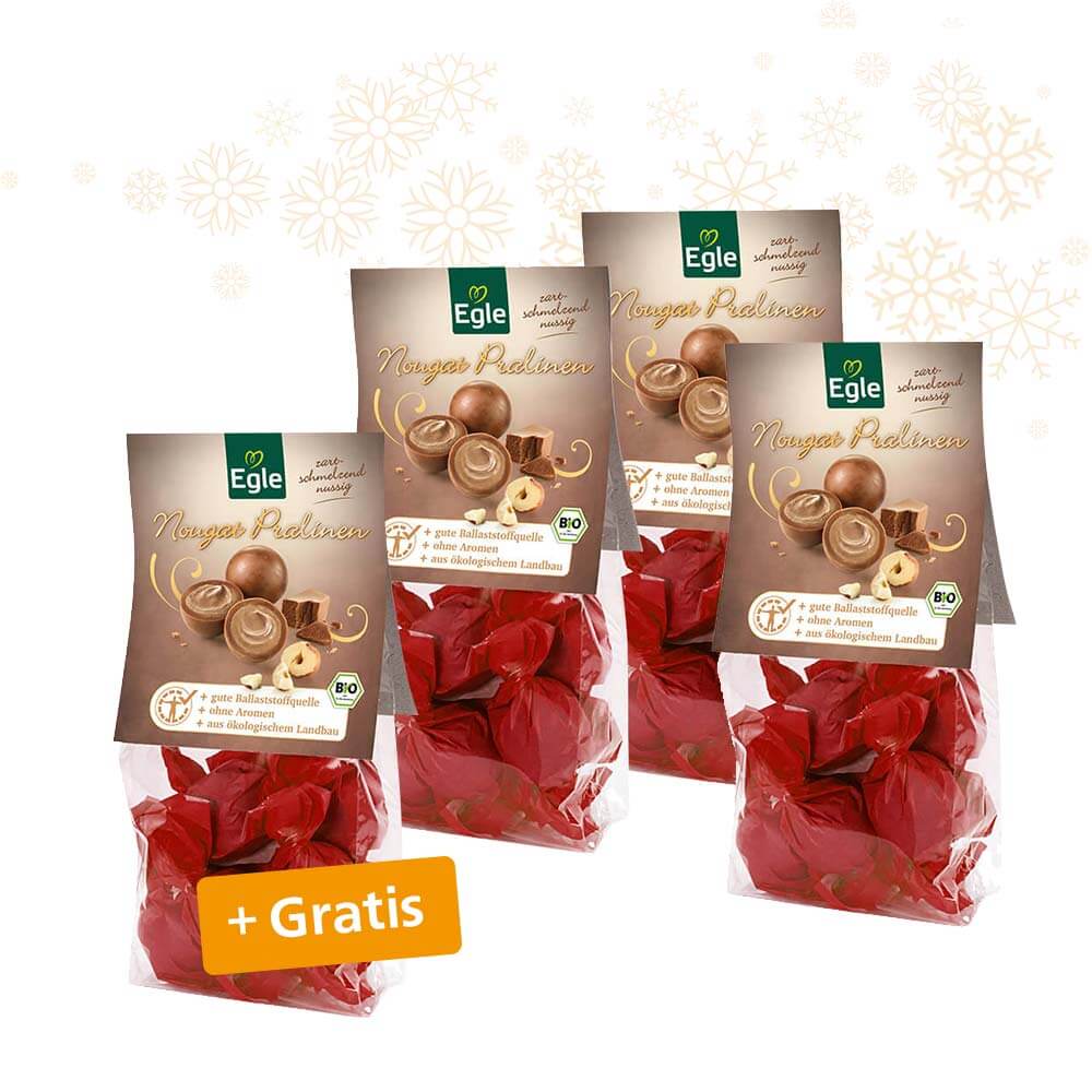 Bio Nougat Pralinen, 4 x 75 g - 3 + 1 Gratis - Aktion Bio Nougat Pralinen, 4 x 75 g - 3 + 1 Gratis - Aktion