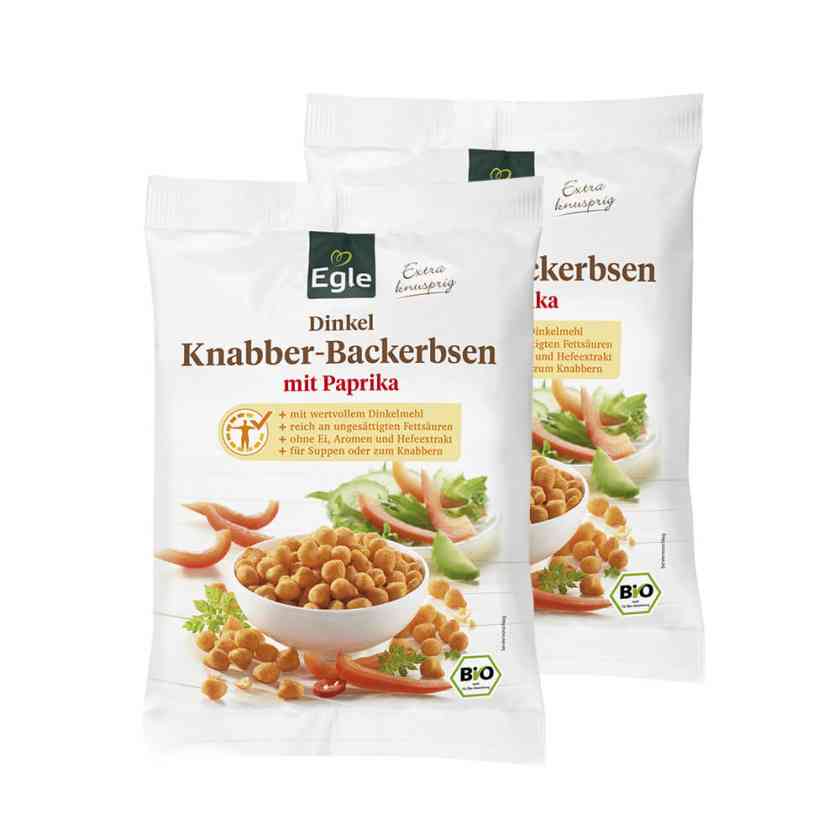 BIO Dinkel-Knabber-Backerbsen Paprika, 2 x 100 g
