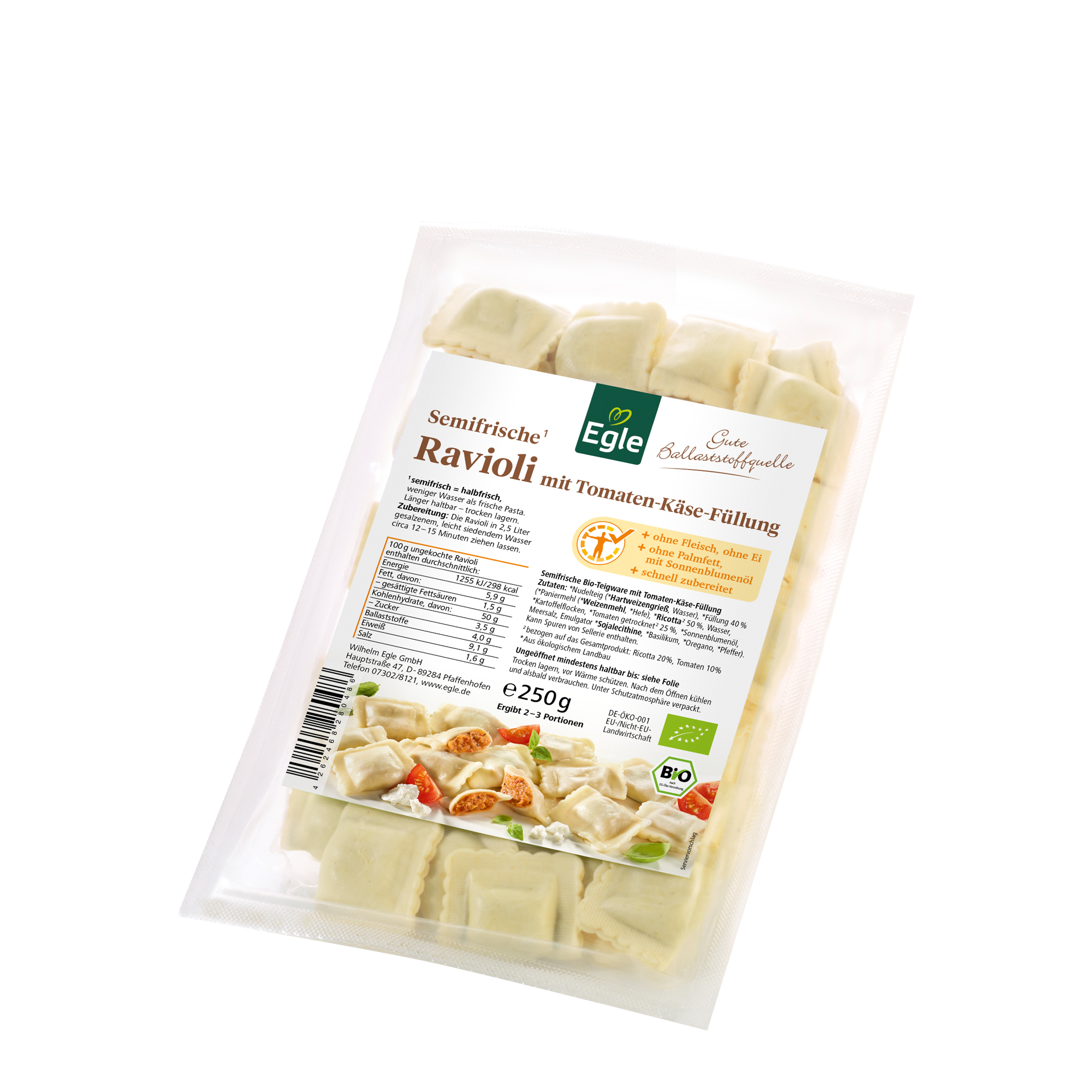 Bio Ravioli Tomate-Käse, 250 g 