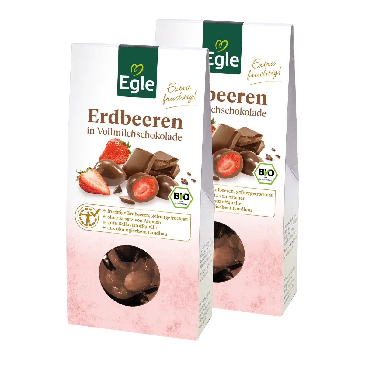 Bio Erdbeeren in Vollmilch-Schokolade, 2 x 90 g