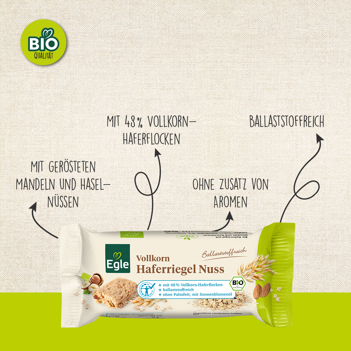 BIO Haferriegel Nuss, 6 x 50 g