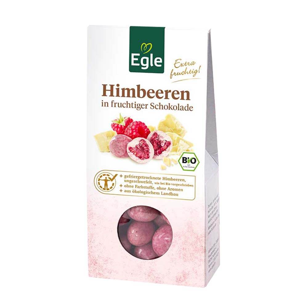 Bio Himbeeren in fruchtiger Schokolade, 90 g - Kostprobe