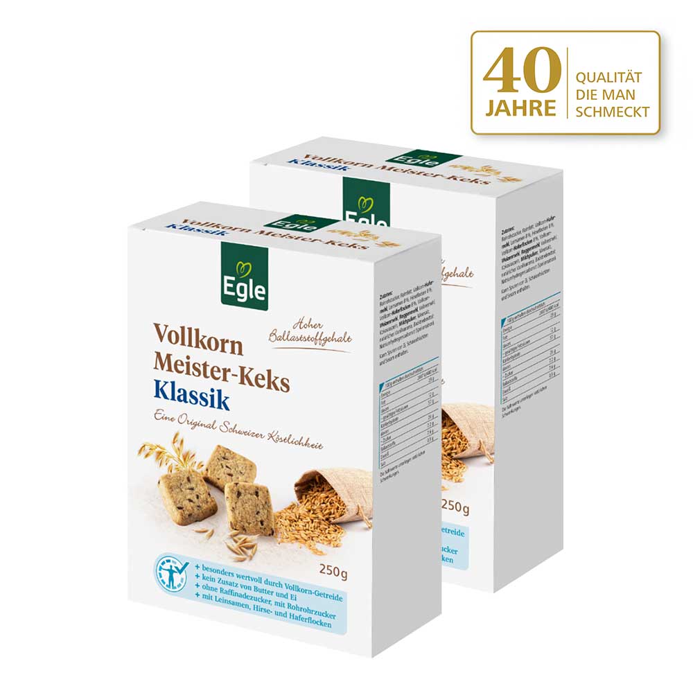 Vollkorn Meister-Keks Klassik 2 x 250 g - Jubiläums Angebot Vollkorn Meister-Keks Klassik 2 x 250 g - Jubiläums Angebot