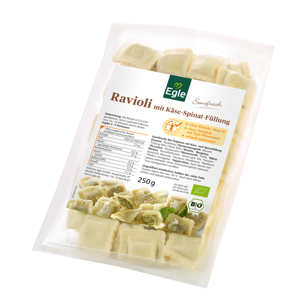 Bio Ravioli mit Käse-Spinat-Füllung, 250 g