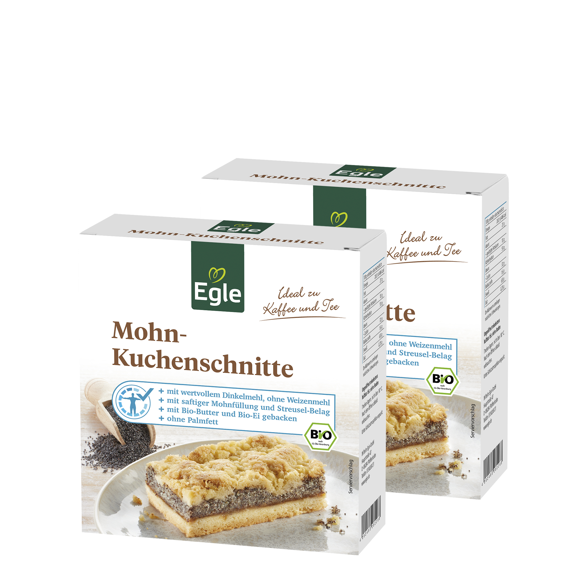 BIO Mohn-Kuchenschnitte, 2 x 190 g