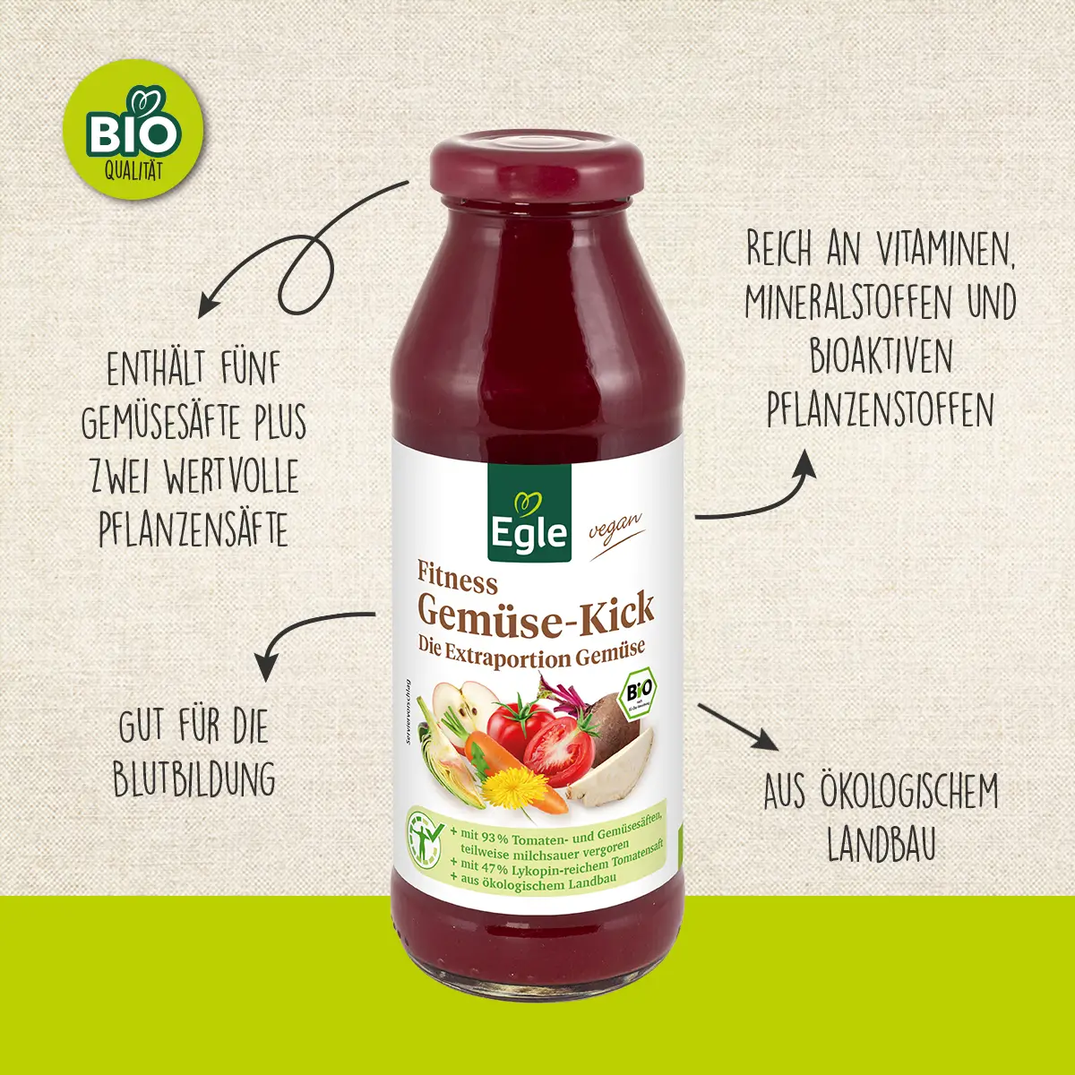 BIO Fitness Gemüse-Kick, 3 x 280 ml