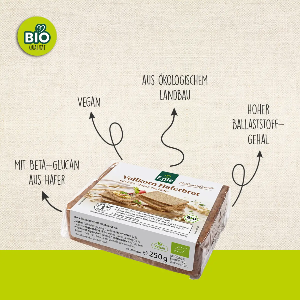 BIO Vollkorn-Haferbrot, 2 x 250 g