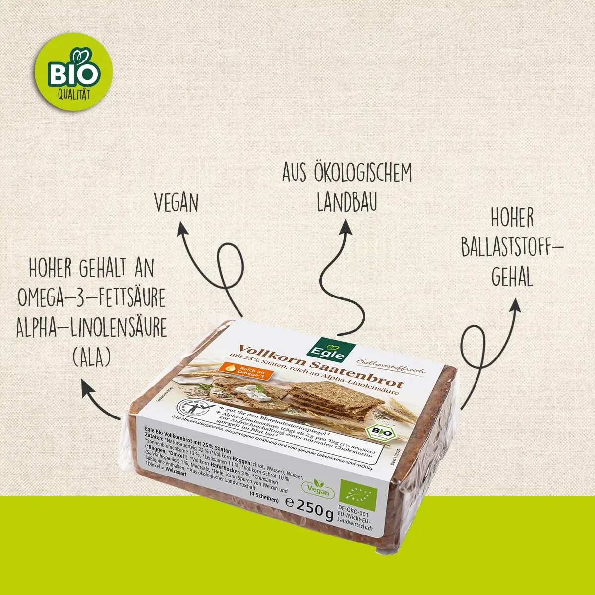 Bio Vollkorn Saatenbrot, 2 x 250 g