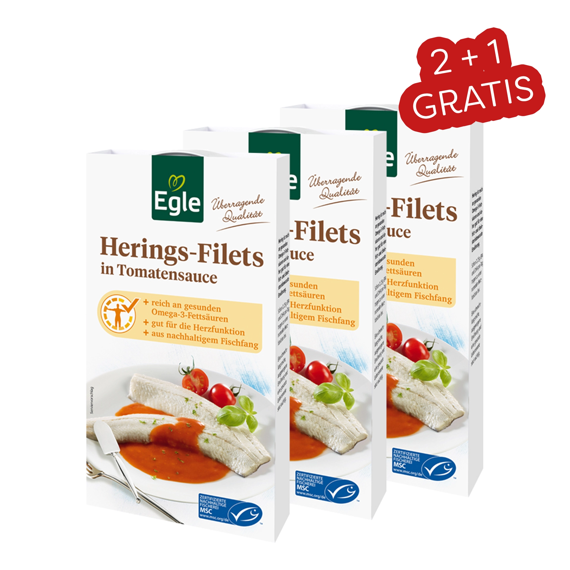 Heringsfilets in Tomatensauce, 2 + 1 Gratis