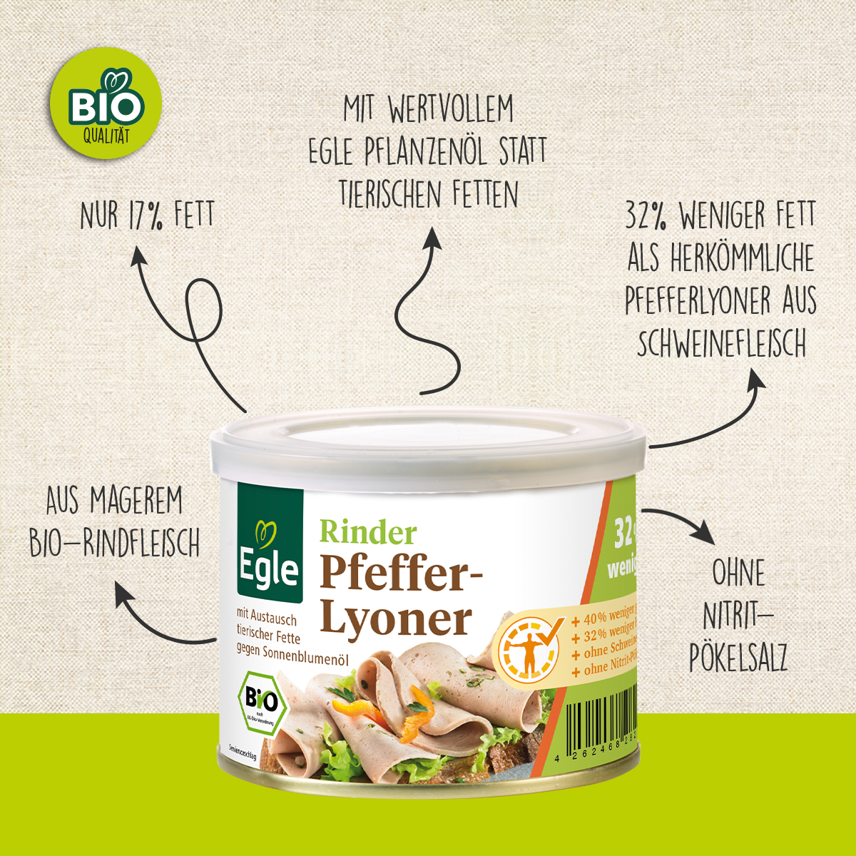 BIO Rinder-Pfeffer-Lyoner, 200 g