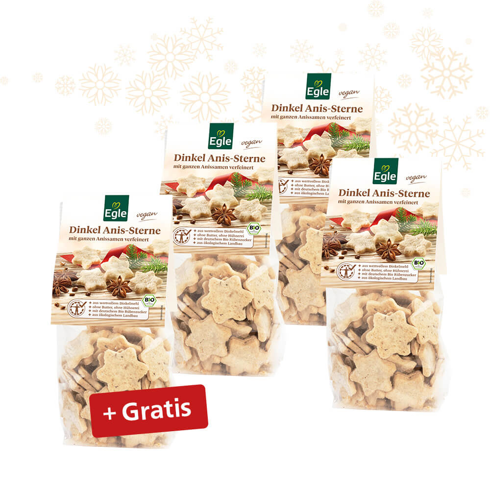 Bio Dinkel  Anis-Sterne, 4 x 150 g - 3 + 1 Gratis - Aktion