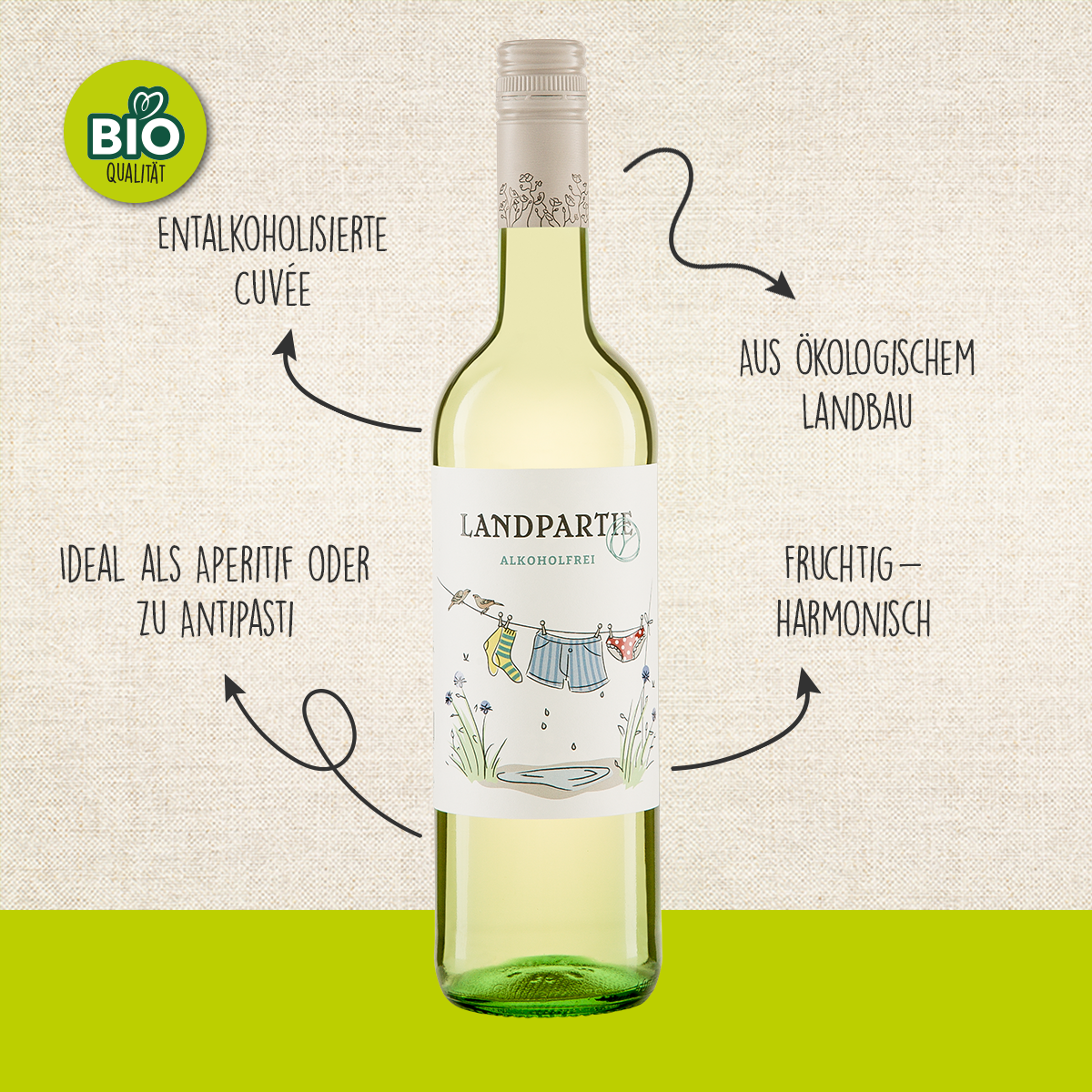 BIO Alkoholfreier Weißwein Landparty, 0,75 l
