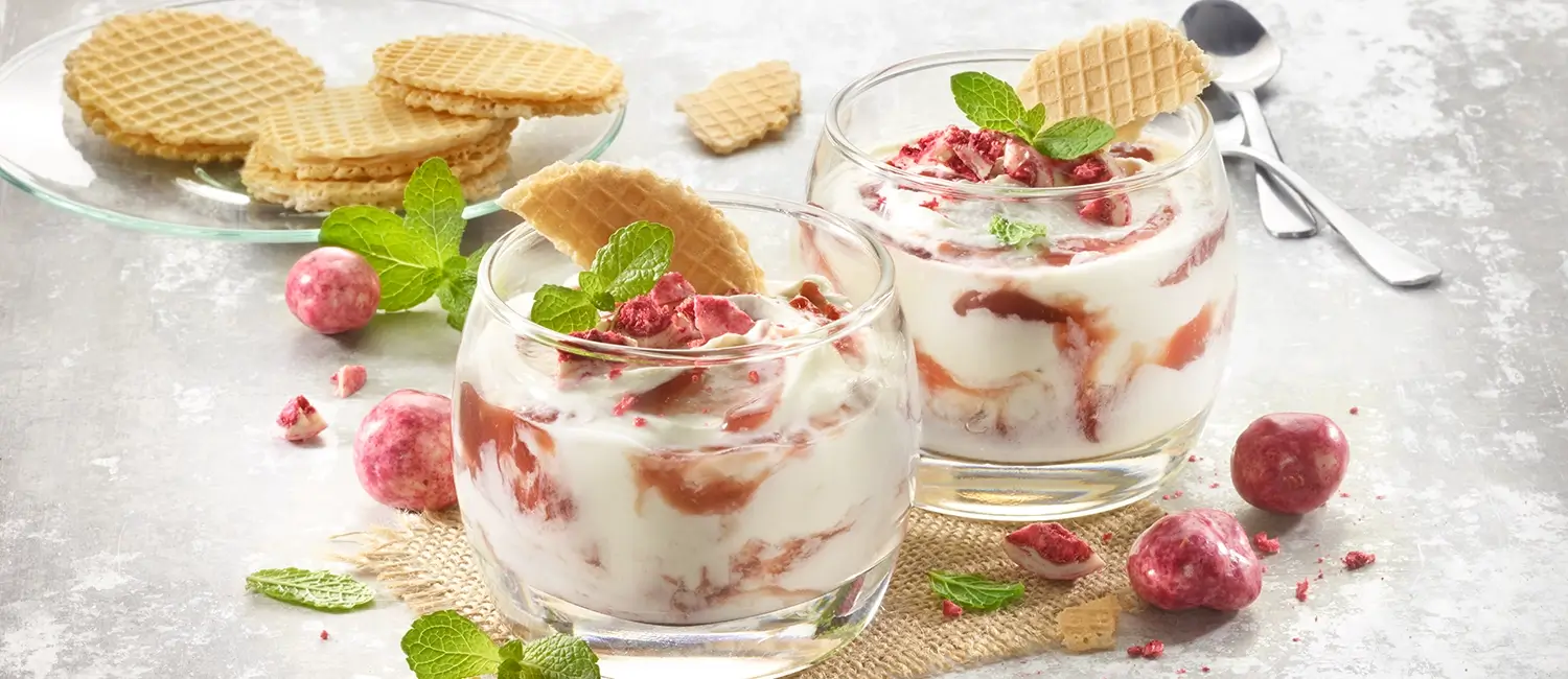 Rezept: Gestrudeltes Himbeerdessert mit Kokos