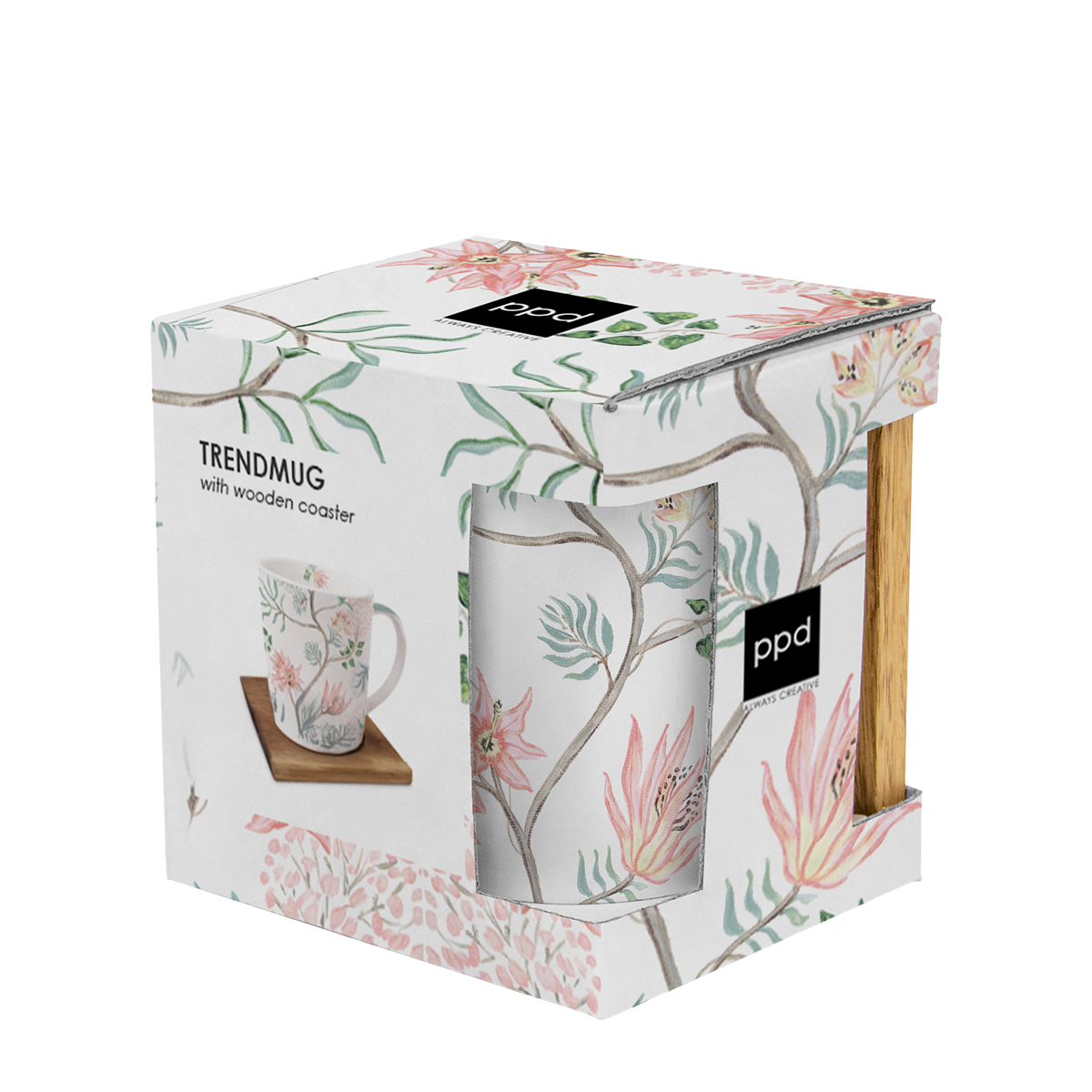 Tasse mit Holzuntersetzer