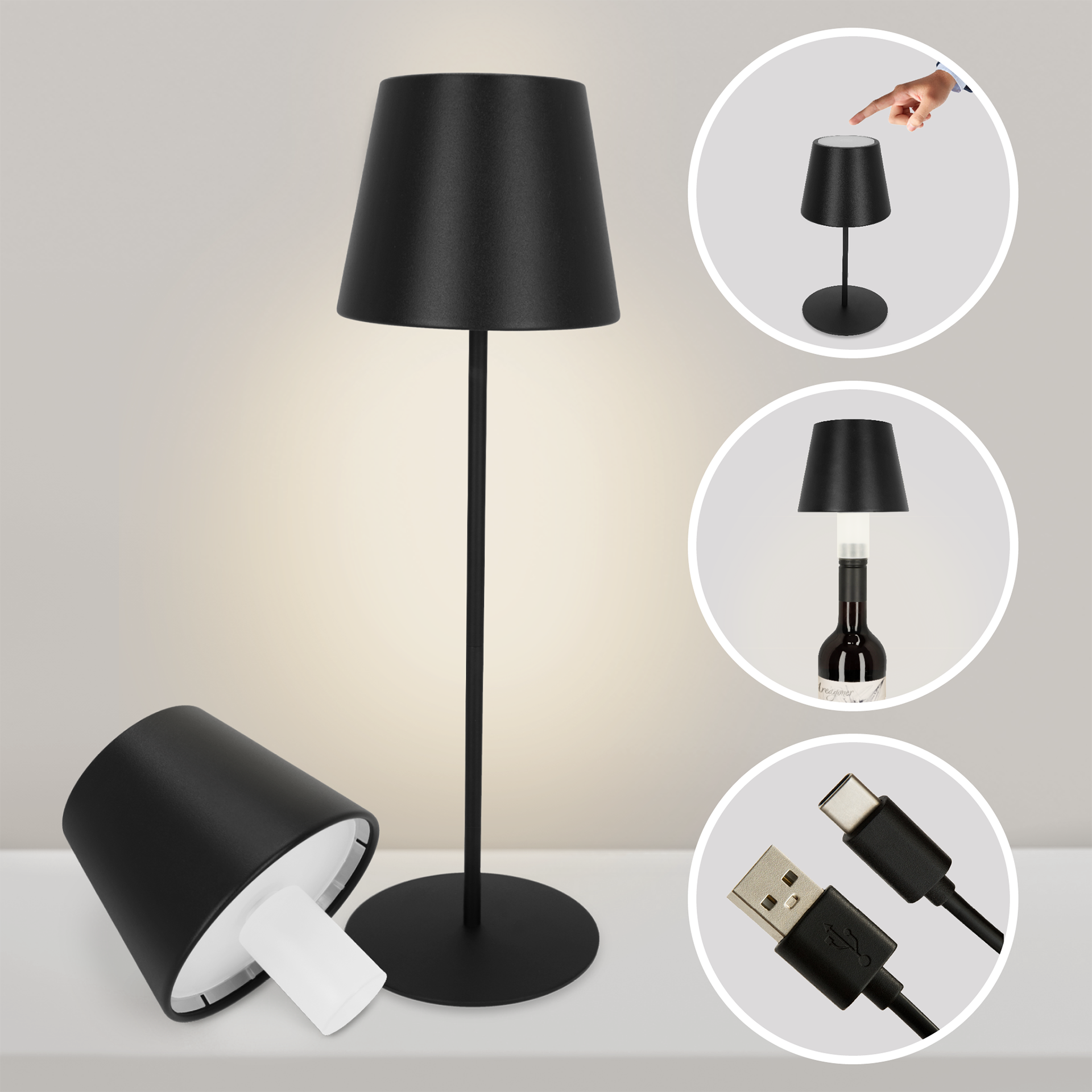 LED-Akku-Tischleuchte mit USB-Ladekabel