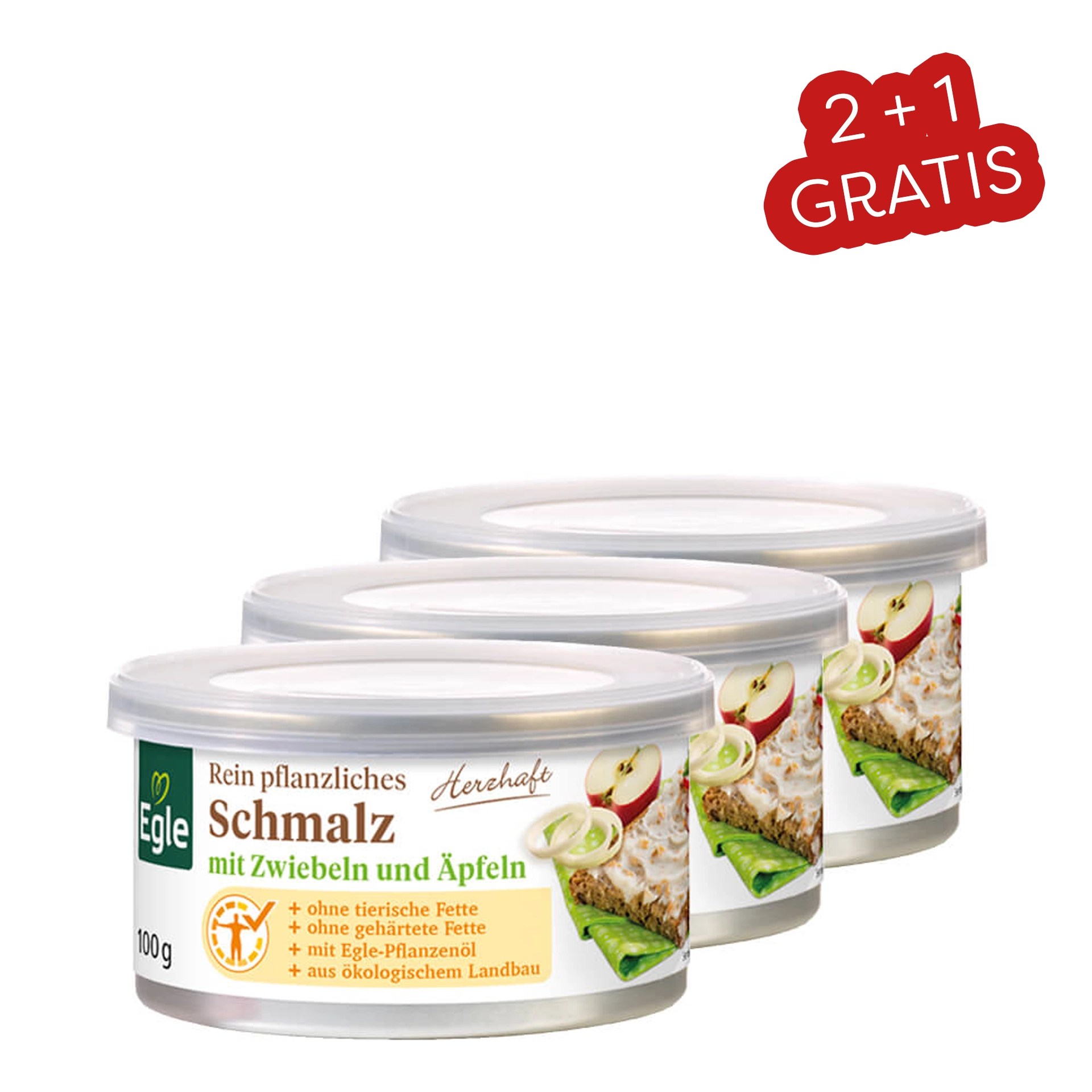 Pflanzliches Bio Schmalz mit Zwiebeln und Äpfel, 2 + 1 Gratis