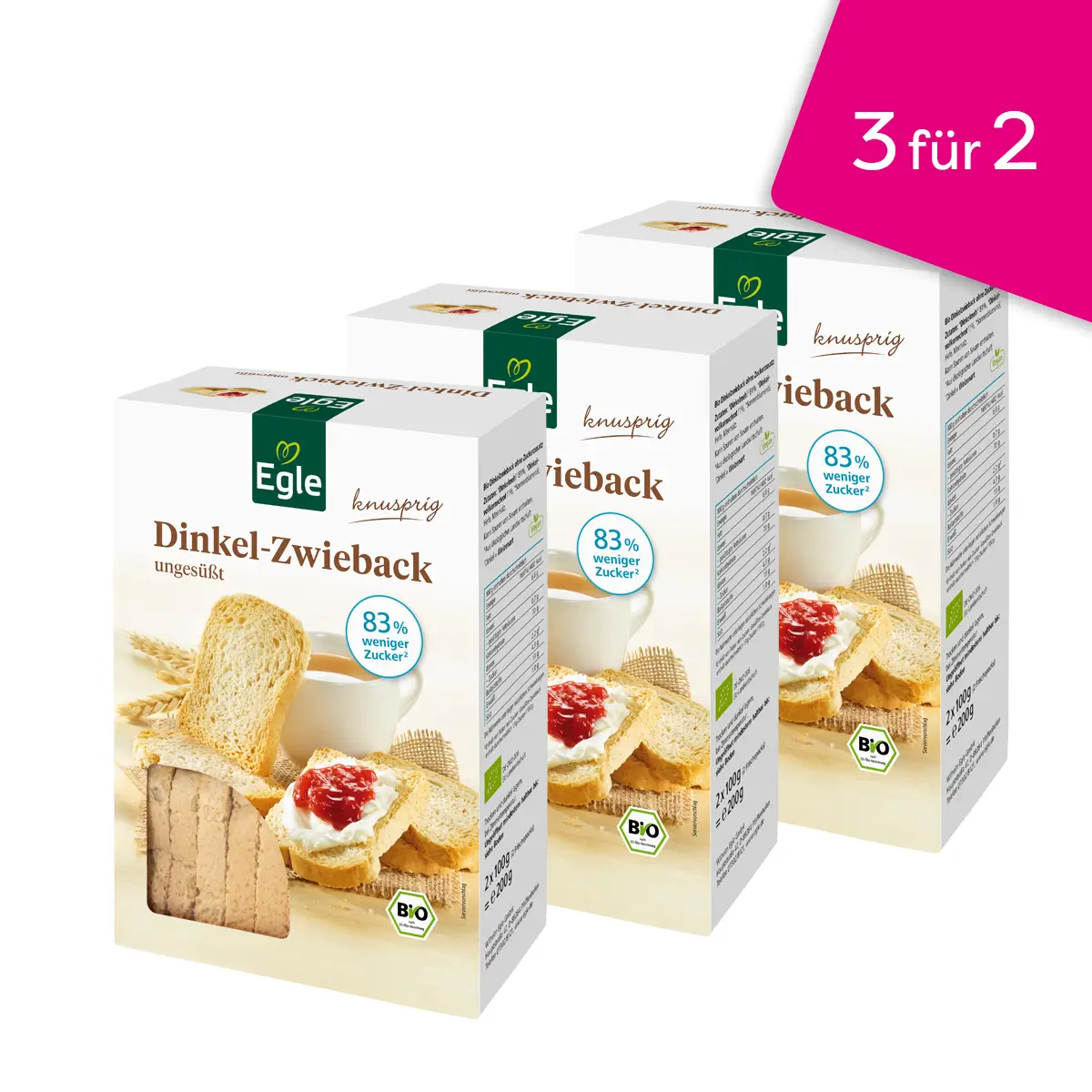 Bio Dinkel-Zwieback, 3 für 2