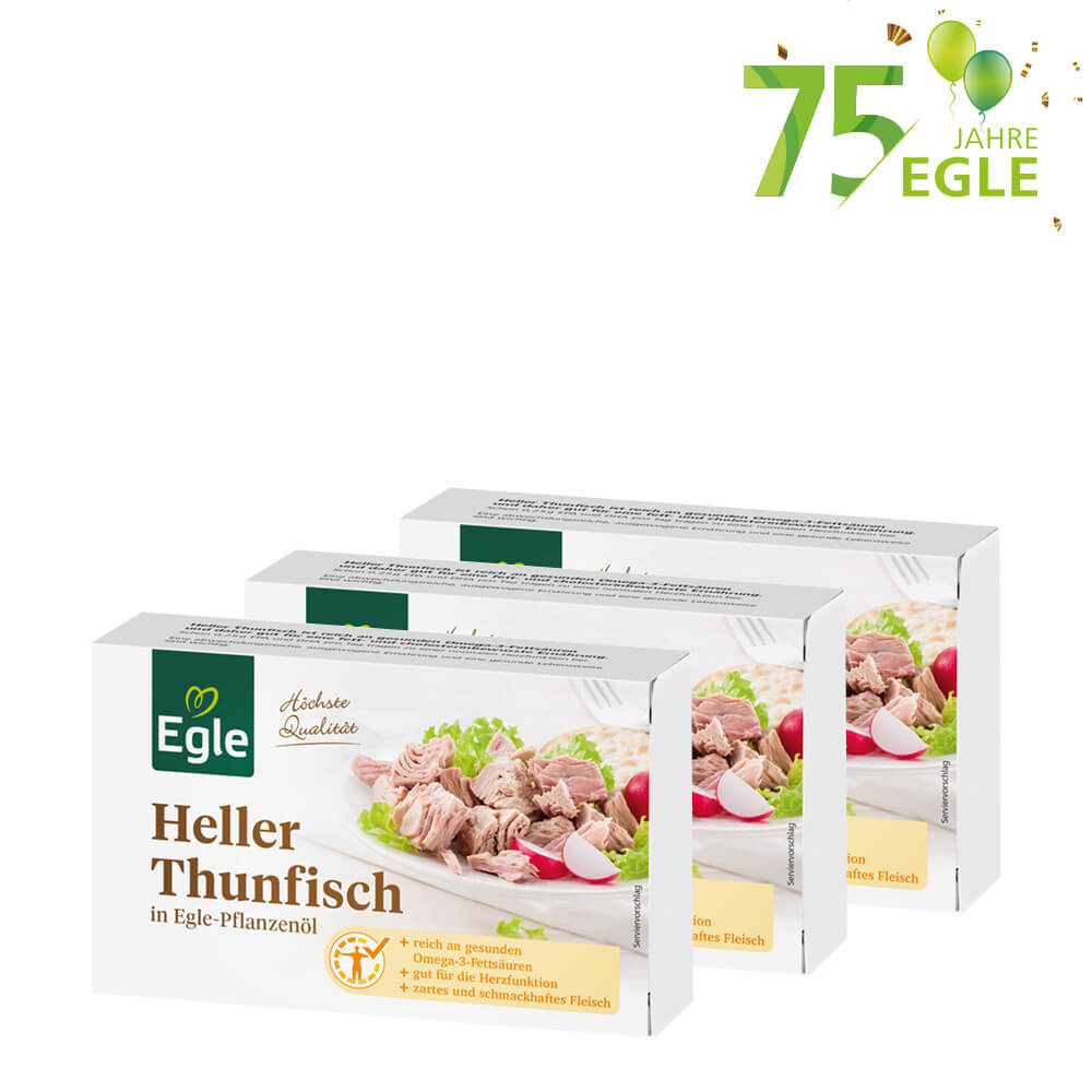 Jubiläums-Paket Heller Thunfisch in Öl, 3 x 115 g
