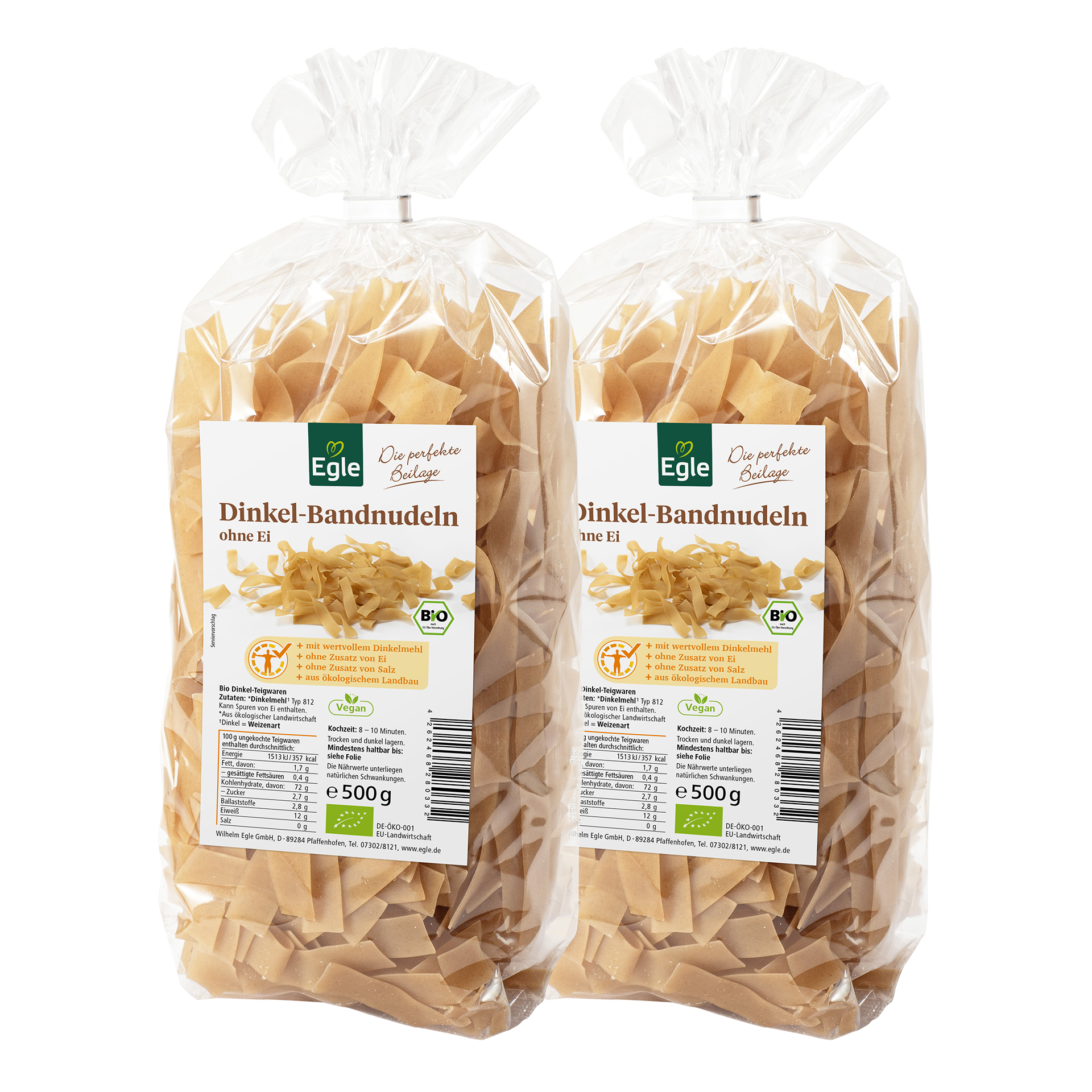 Bio Dinkel Bandnudeln, 2 x 500 g