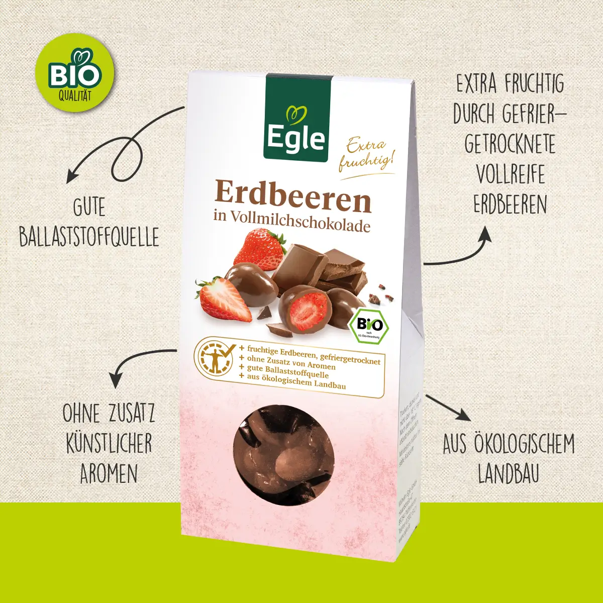 Bio Erdbeeren in Vollmilch-Schokolade, 90 g