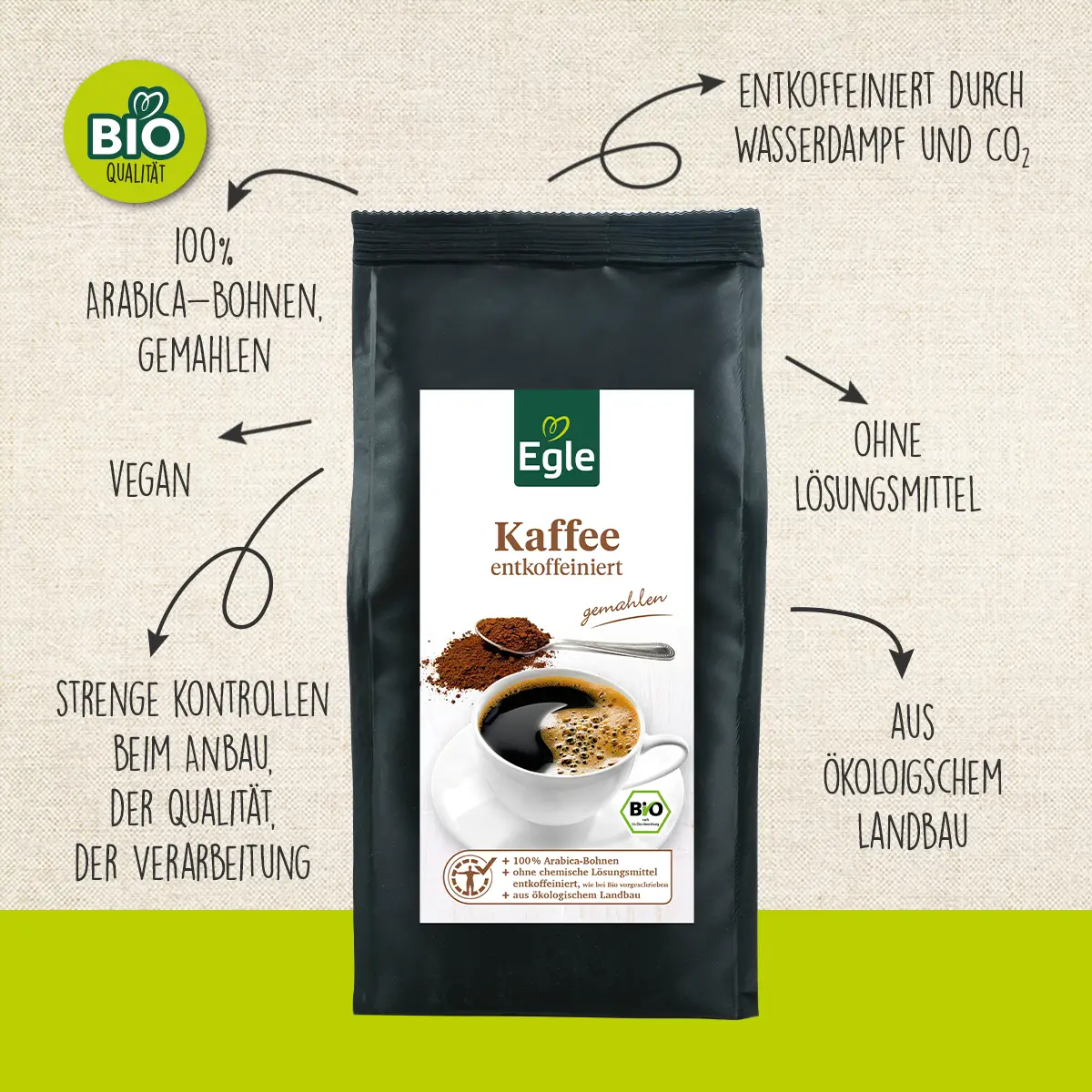 BIO Kaffee entkoffeiniert gemahlen, 250 g