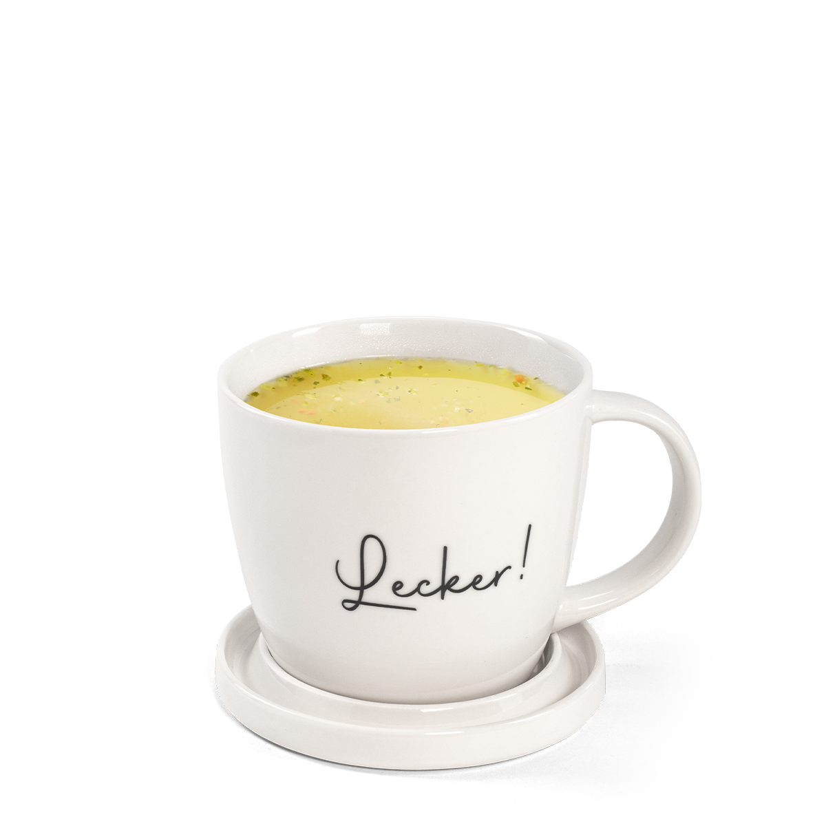 Suppentasse 460 ml mit Deckel "Lecker"