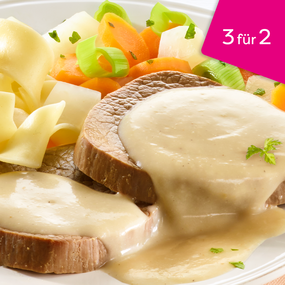 Bio Rinderbraten in einer hellen Meerrettichsauce, 3 für 2