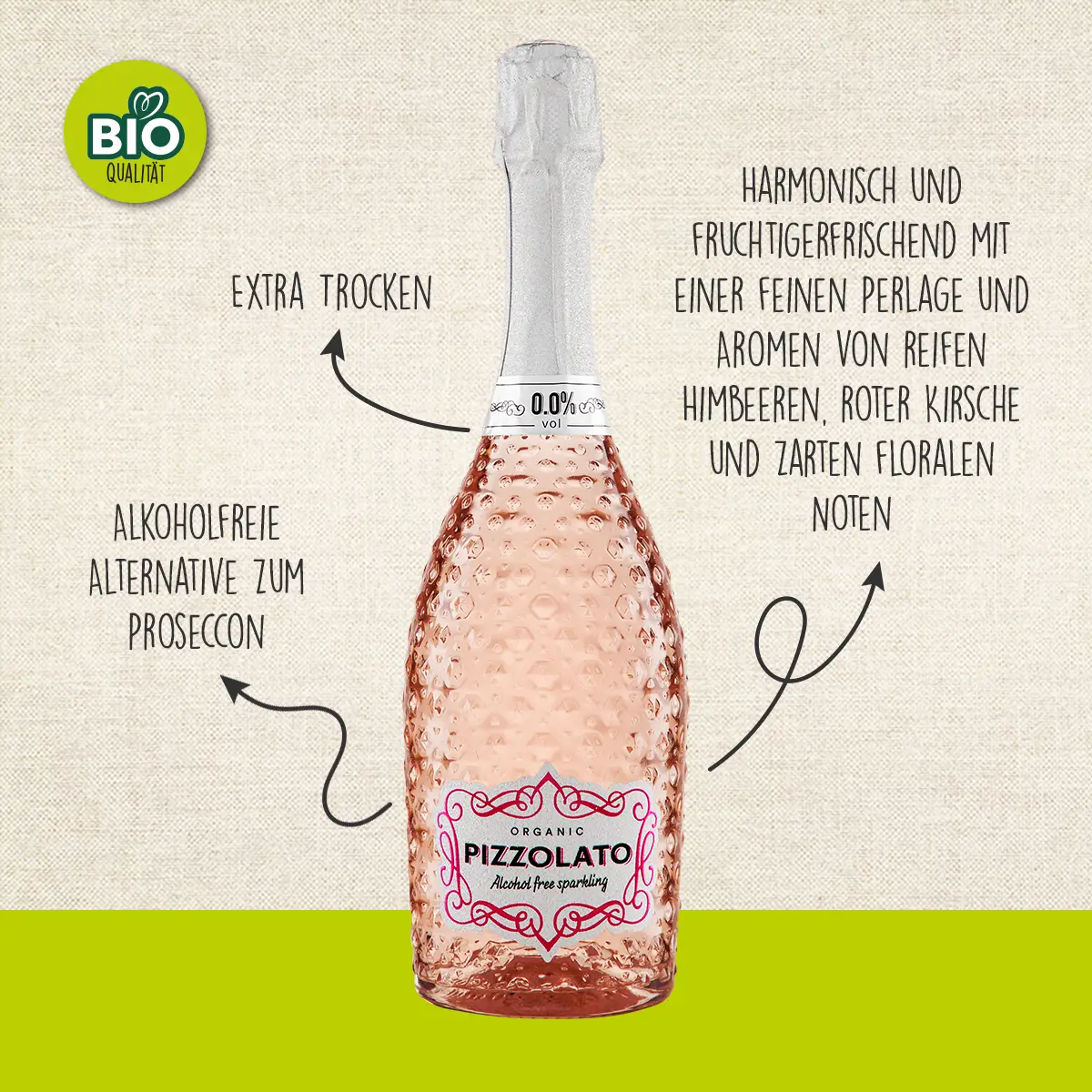 Bio Rosé Spumante Pizzolato, alkoholfrei