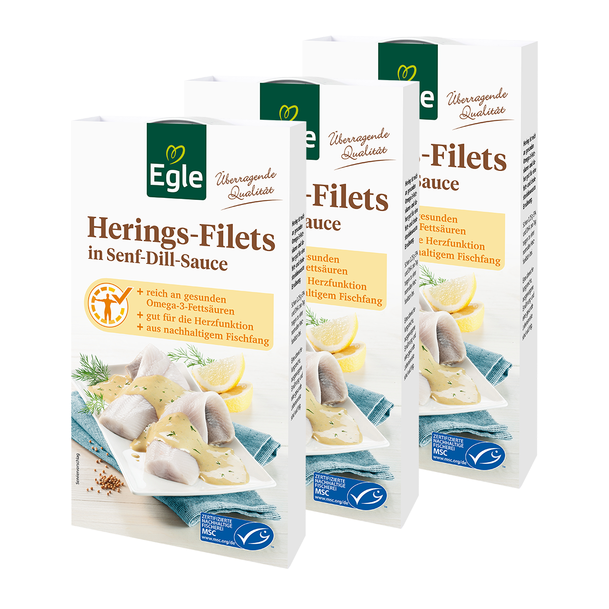 Heringsfilets in Senf-Dill-Sauce, 3 x 190 g