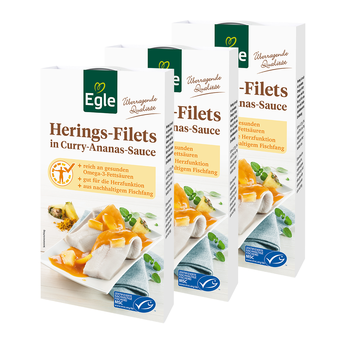 Heringsfilets in Curry-Ananas-Sauce, 3 x 190 g