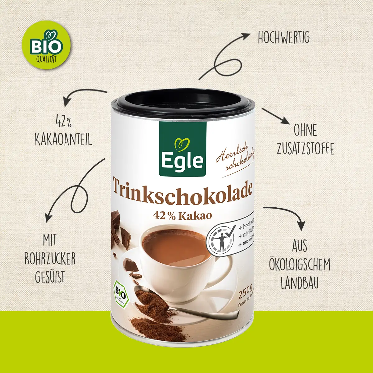 BIO Trinkschokolade, 2 x 250 g